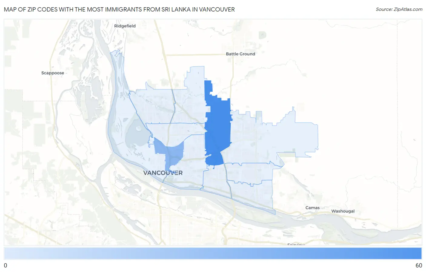 Zip Codes with the Most Immigrants from Sri Lanka in Vancouver Map