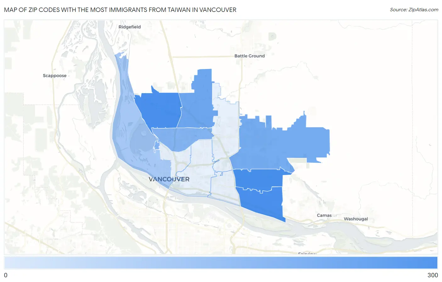 Zip Codes with the Most Immigrants from Taiwan in Vancouver Map