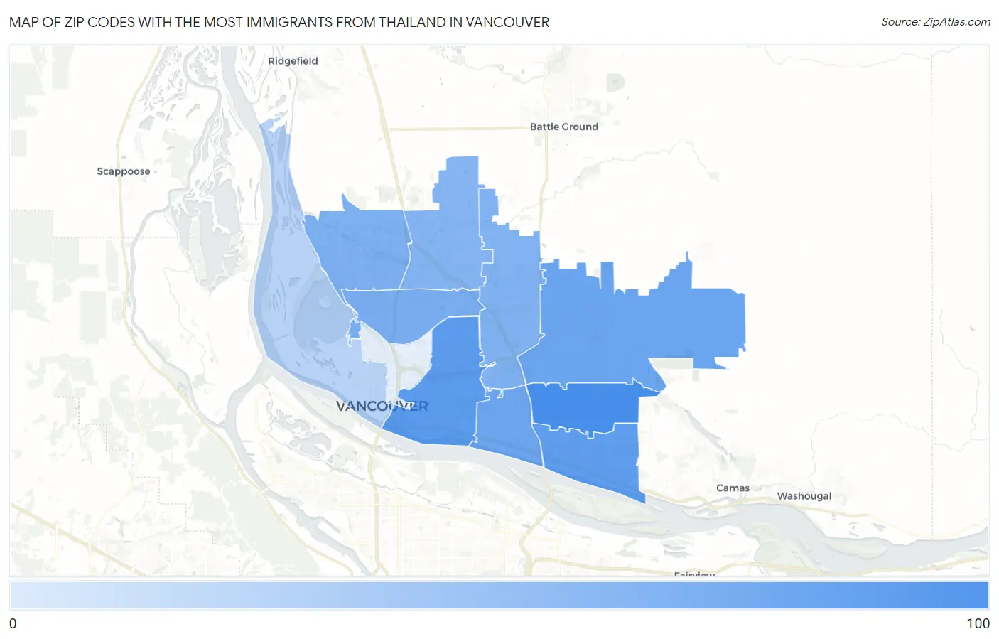 Zip Codes with the Most Immigrants from Thailand in Vancouver Map