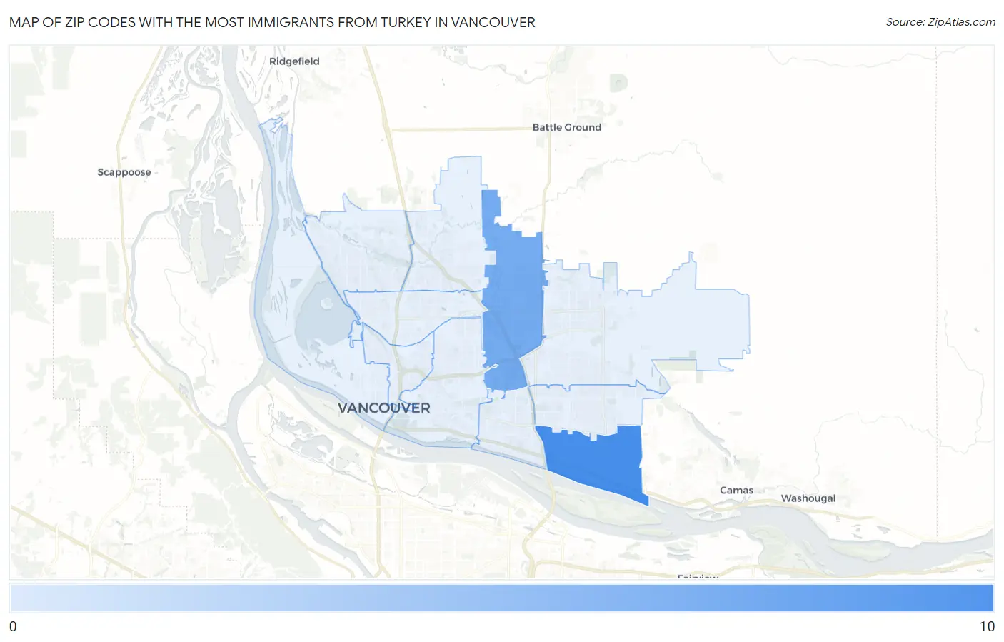 Zip Codes with the Most Immigrants from Turkey in Vancouver Map