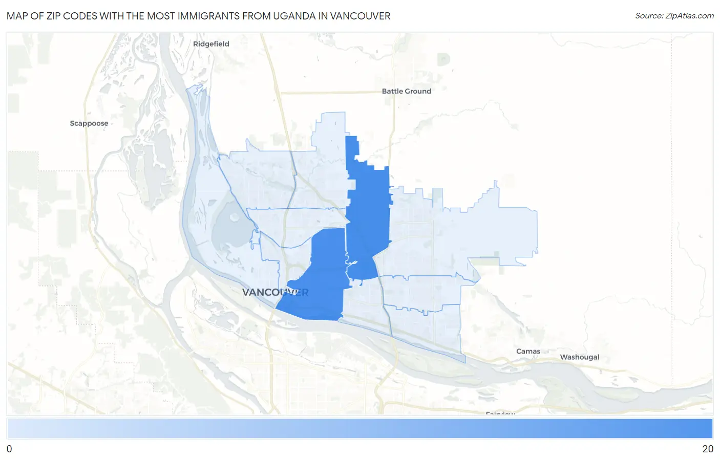 Zip Codes with the Most Immigrants from Uganda in Vancouver Map