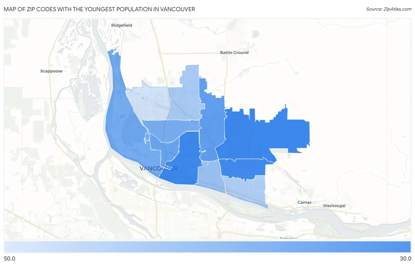 Zip Codes with the Youngest Population in Vancouver Map