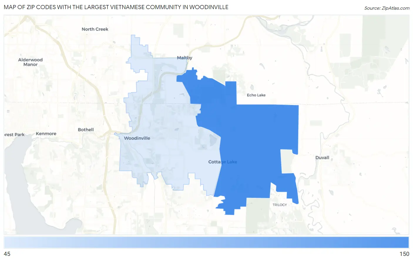 Zip Codes with the Largest Vietnamese Community in Woodinville Map