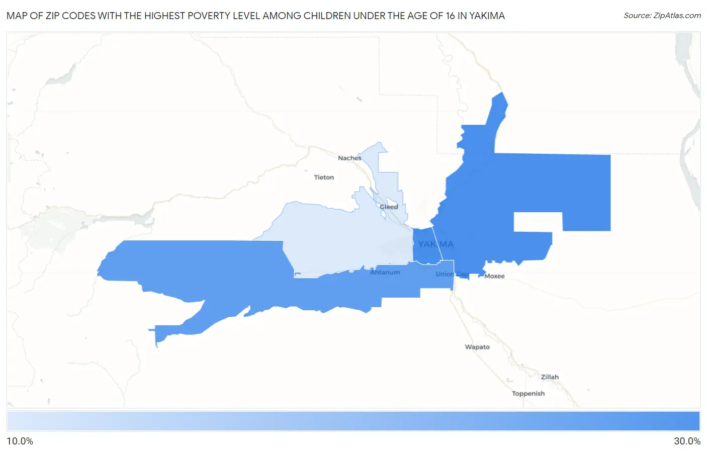 Zip Codes with the Highest Poverty Level Among Children Under the Age of 16 in Yakima Map