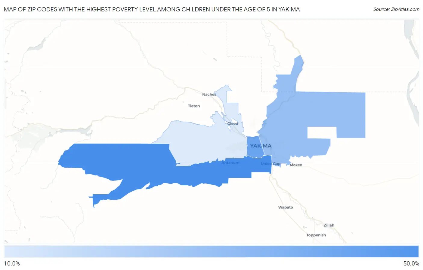 Zip Codes with the Highest Poverty Level Among Children Under the Age of 5 in Yakima Map