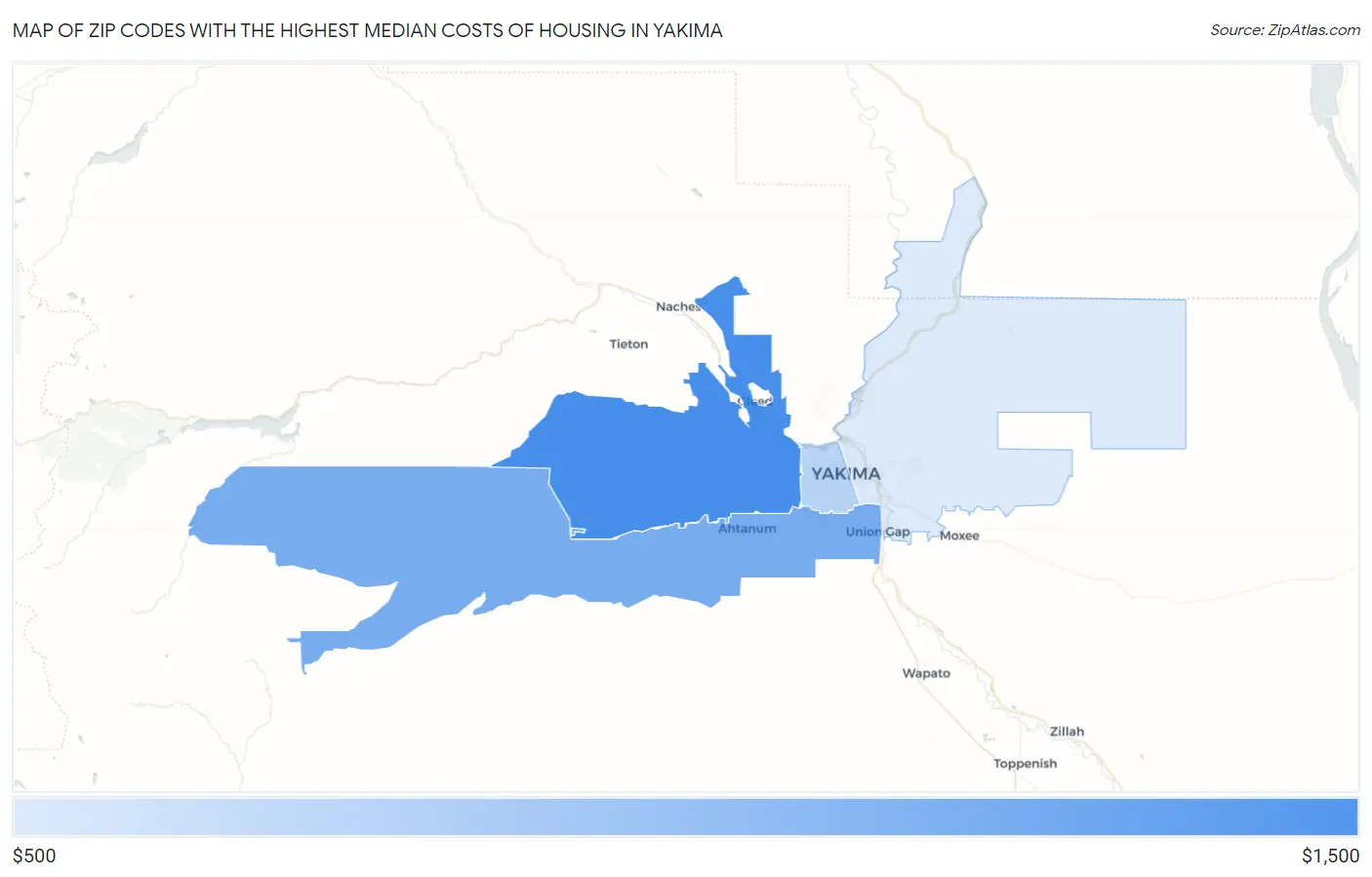 Zip Codes with the Highest Median Costs of Housing in Yakima Map