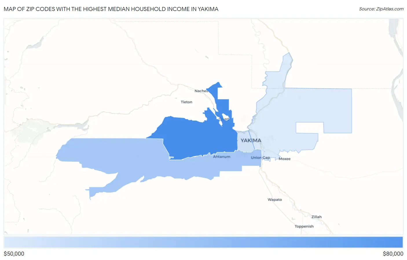 Zip Codes with the Highest Median Household Income in Yakima Map