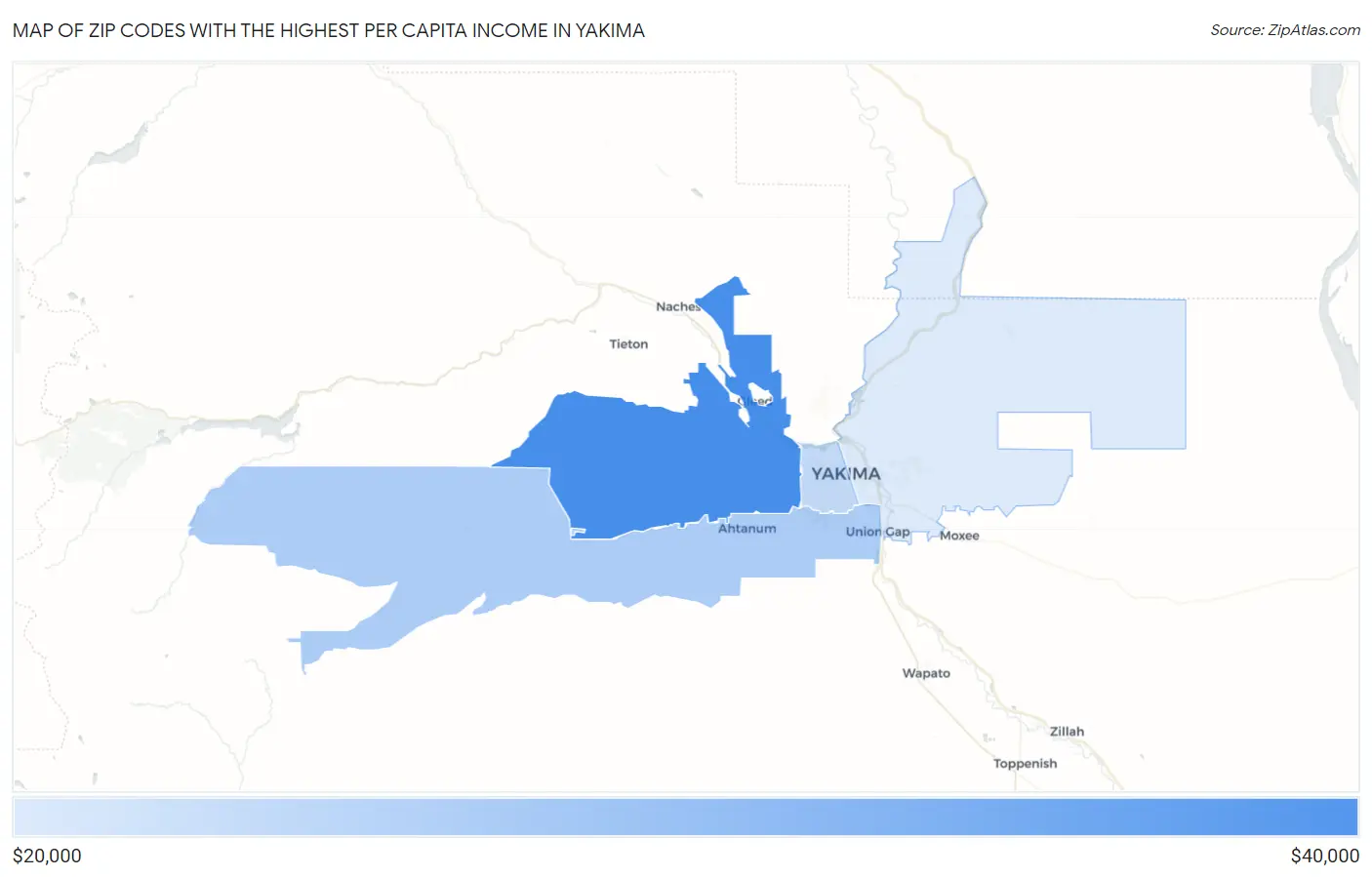 Zip Codes with the Highest Per Capita Income in Yakima Map