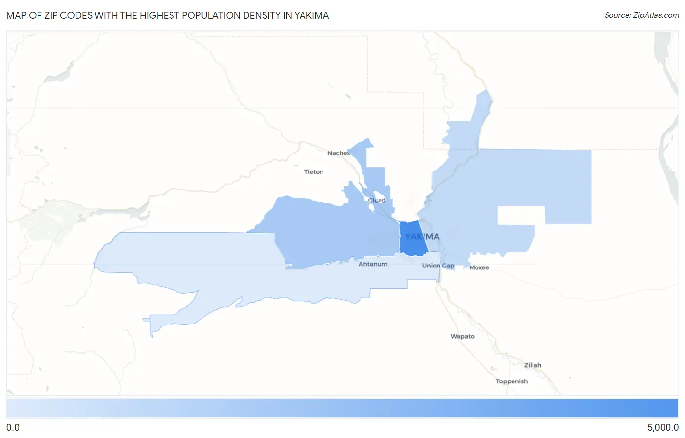 Zip Codes with the Highest Population Density in Yakima Map