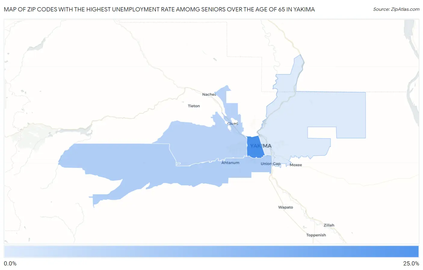 Zip Codes with the Highest Unemployment Rate Amomg Seniors Over the Age of 65 in Yakima Map
