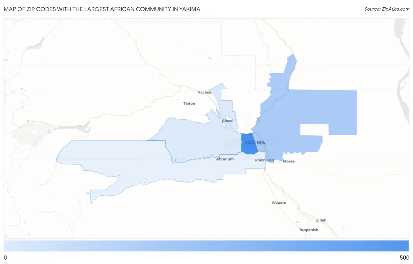 Zip Codes with the Largest African Community in Yakima Map