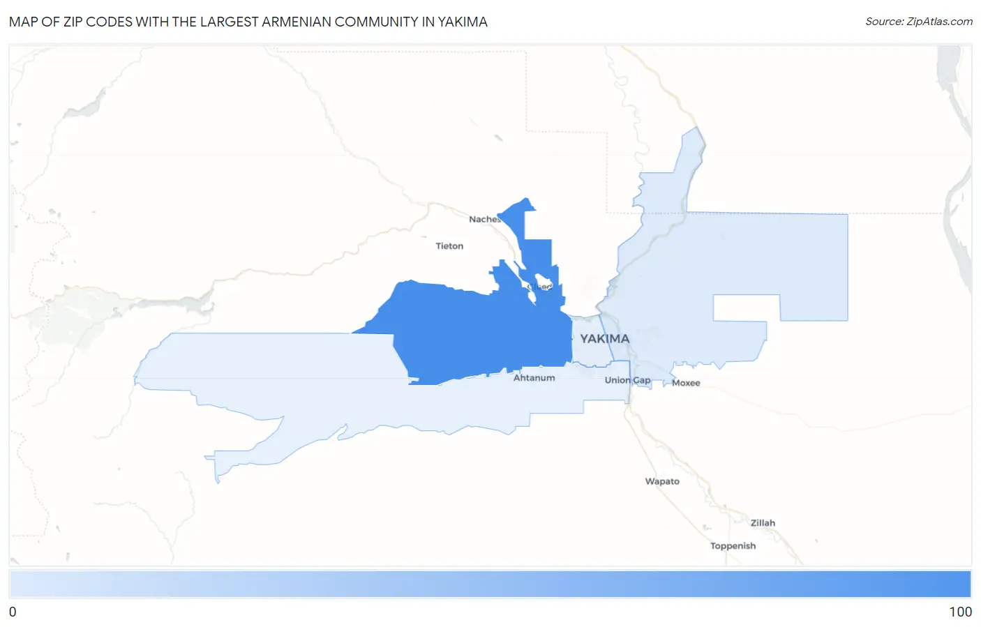 Zip Codes with the Largest Armenian Community in Yakima Map
