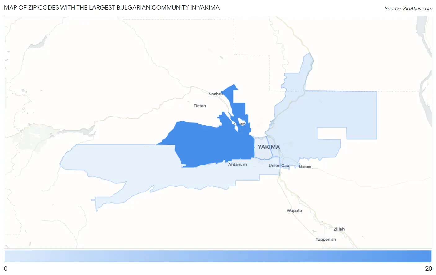 Zip Codes with the Largest Bulgarian Community in Yakima Map