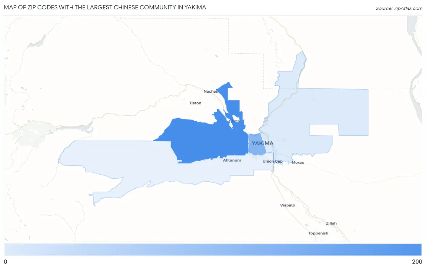 Zip Codes with the Largest Chinese Community in Yakima Map