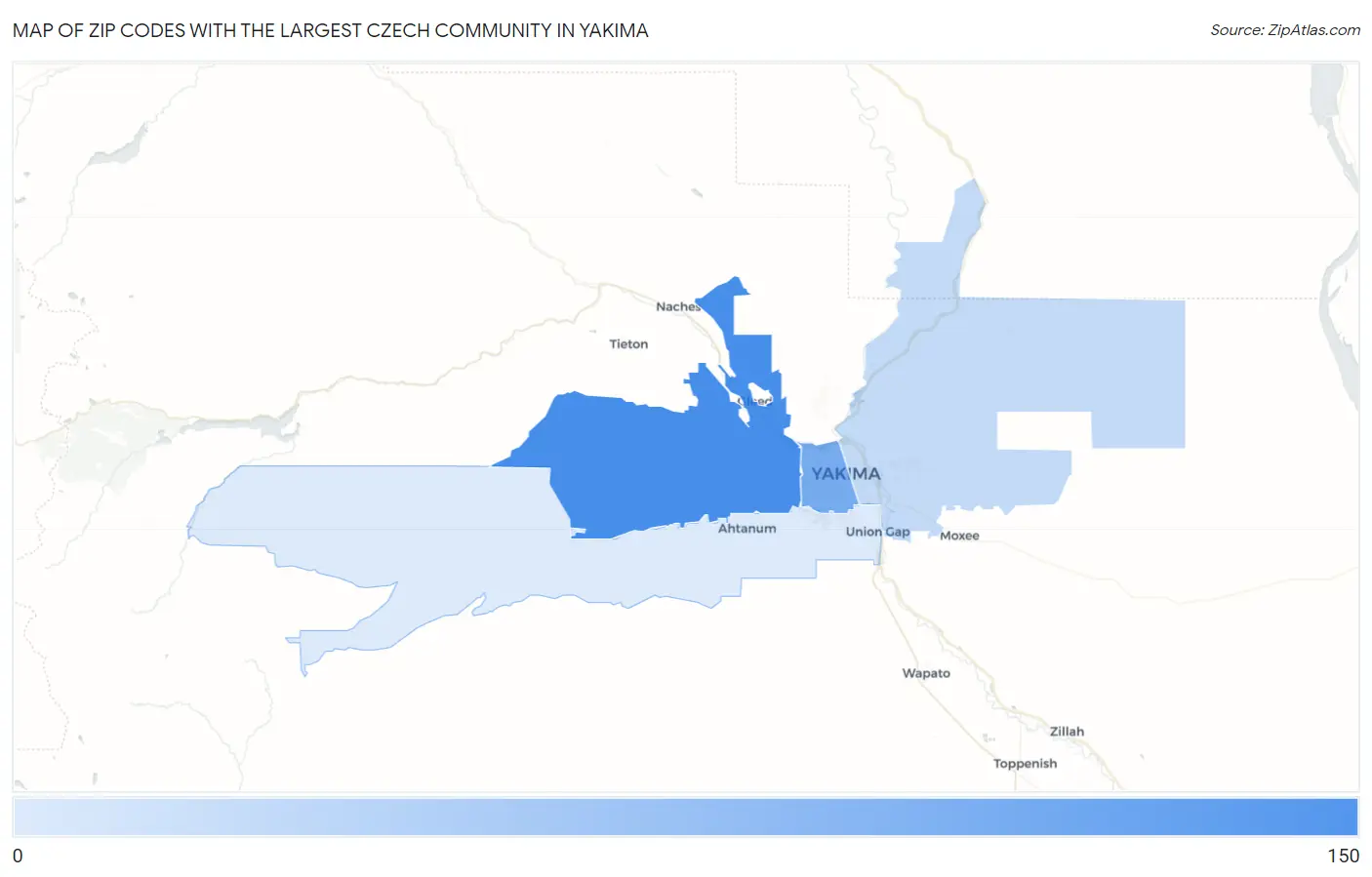 Zip Codes with the Largest Czech Community in Yakima Map