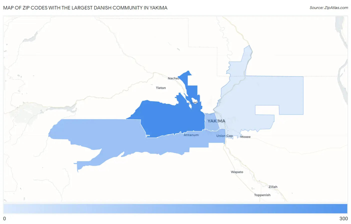 Zip Codes with the Largest Danish Community in Yakima Map
