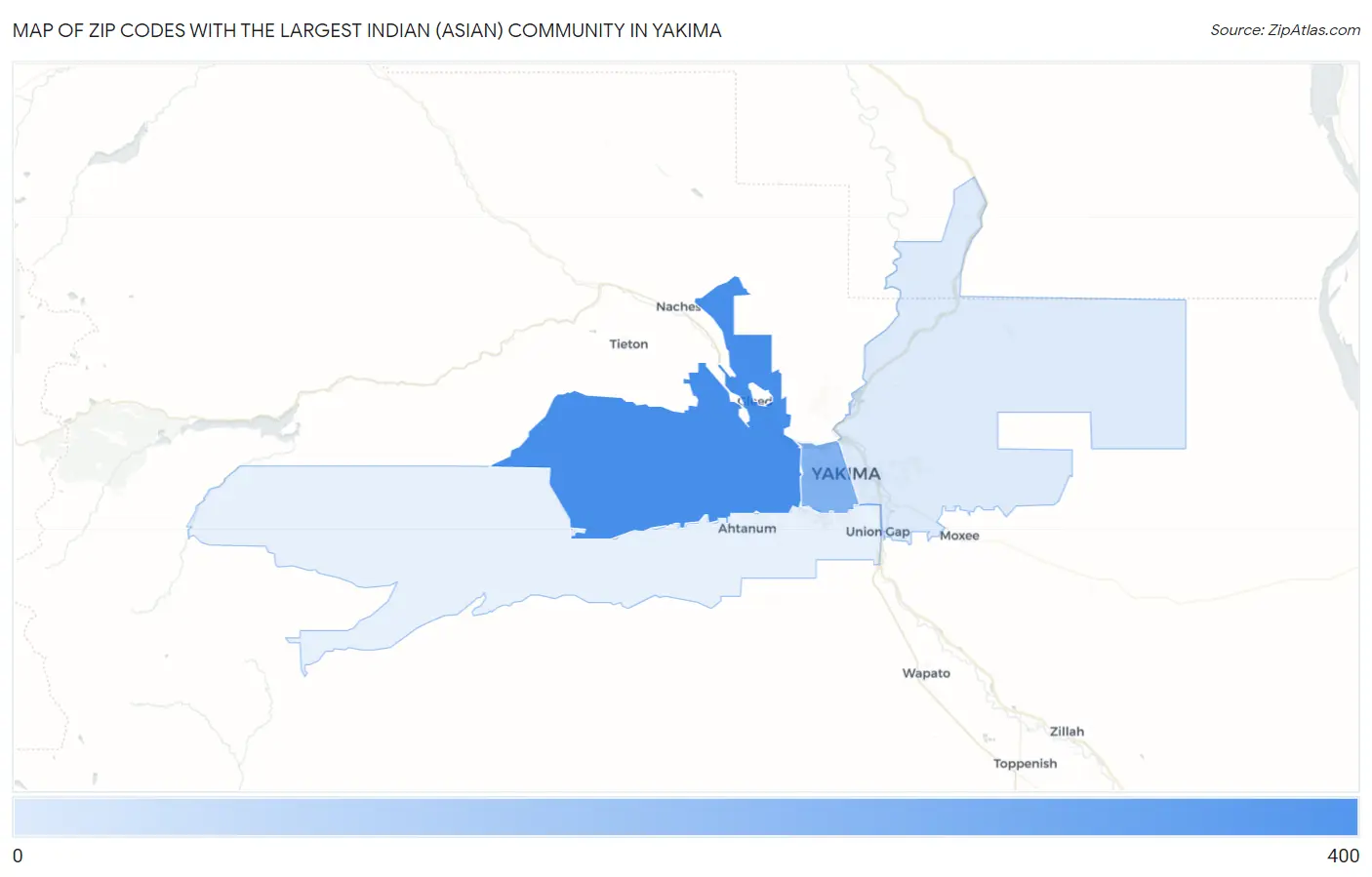 Zip Codes with the Largest Indian (Asian) Community in Yakima Map
