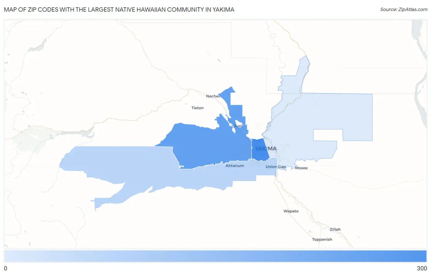 Zip Codes with the Largest Native Hawaiian Community in Yakima Map