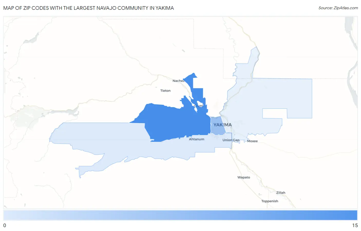 Zip Codes with the Largest Navajo Community in Yakima Map