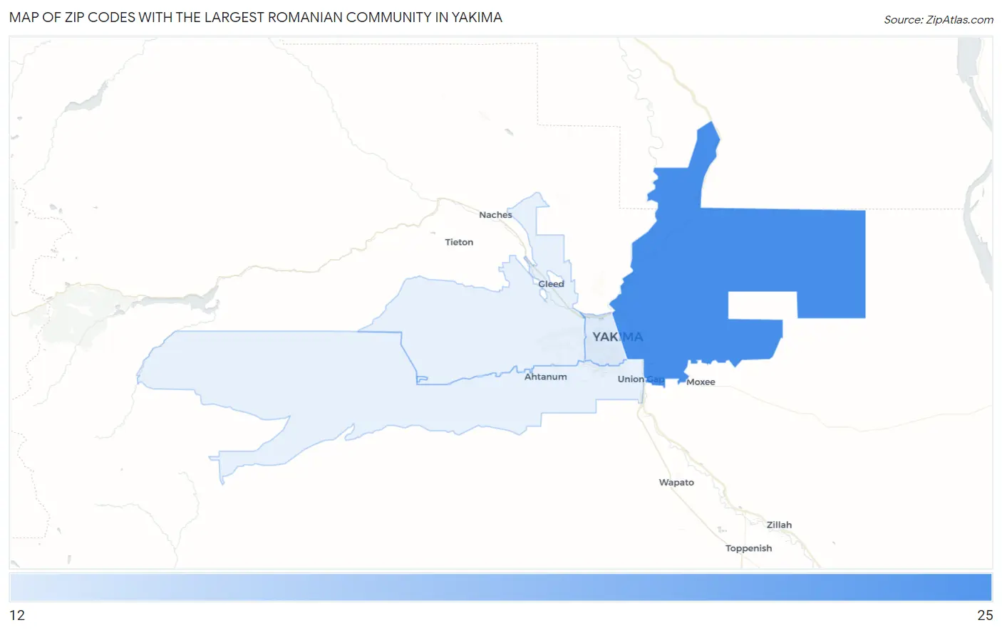 Zip Codes with the Largest Romanian Community in Yakima Map