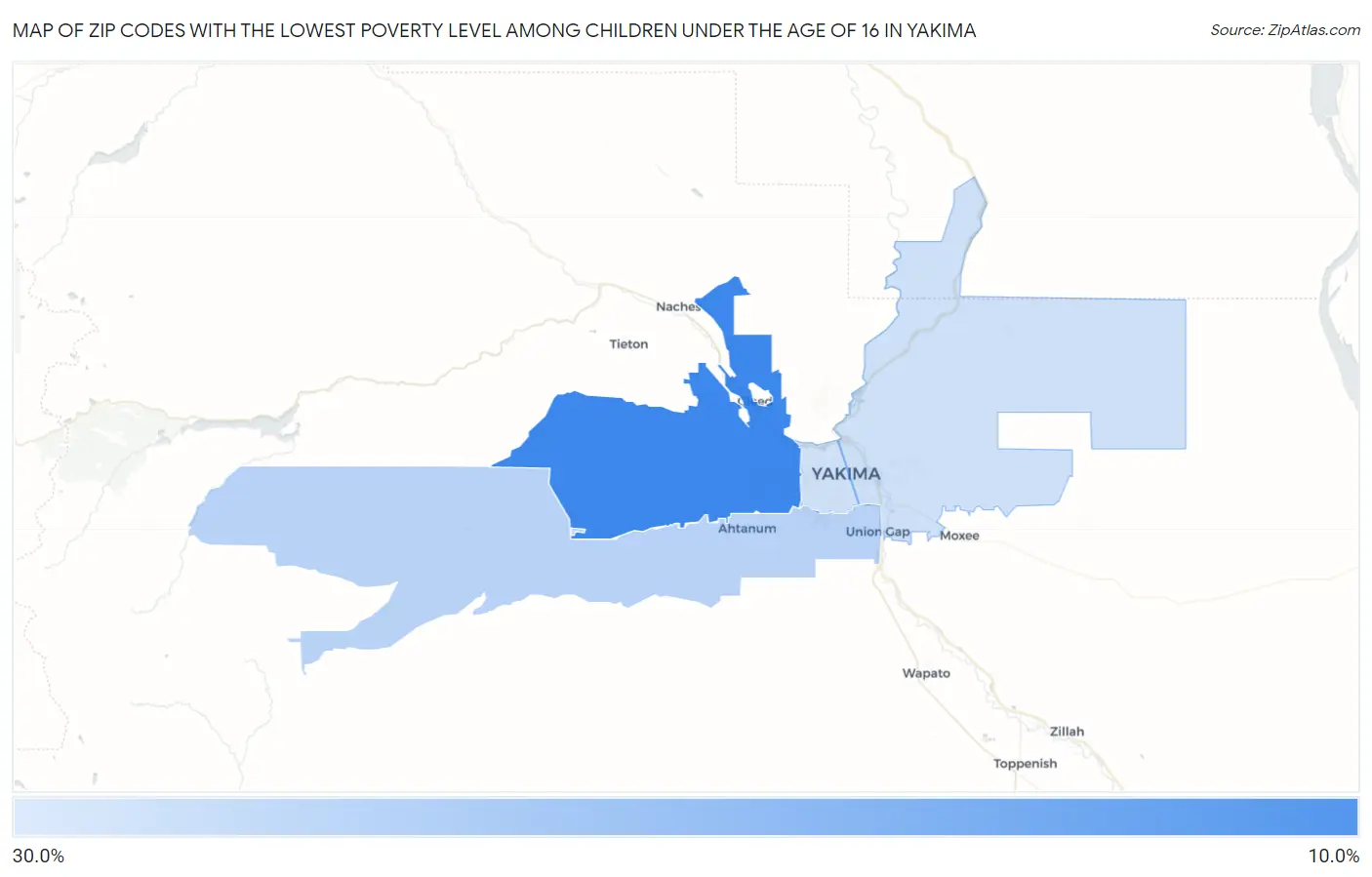 Zip Codes with the Lowest Poverty Level Among Children Under the Age of 16 in Yakima Map