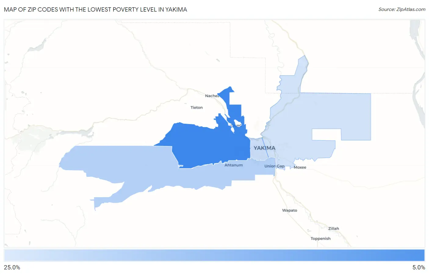 Zip Codes with the Lowest Poverty Level in Yakima Map