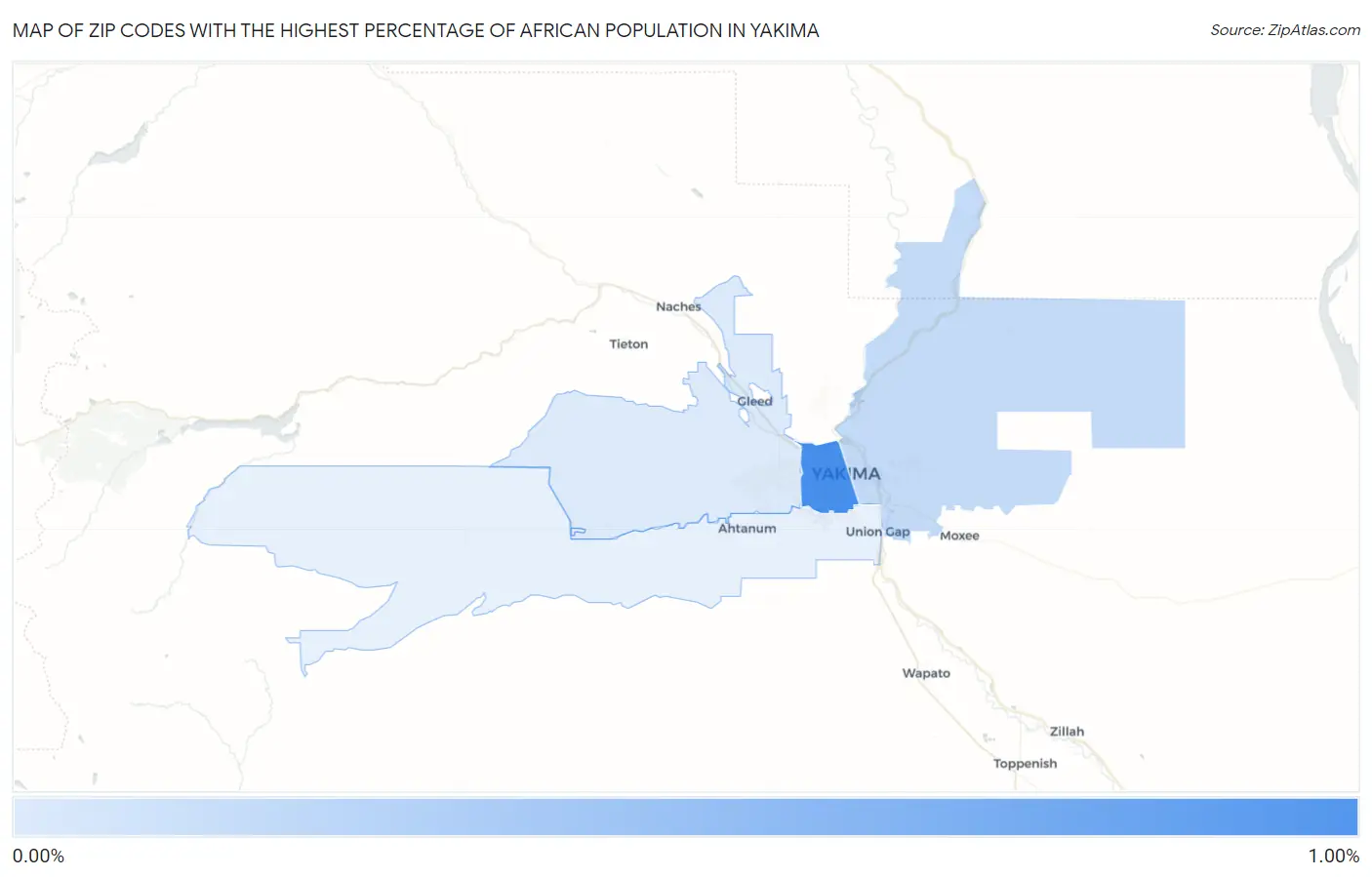 Zip Codes with the Highest Percentage of African Population in Yakima Map