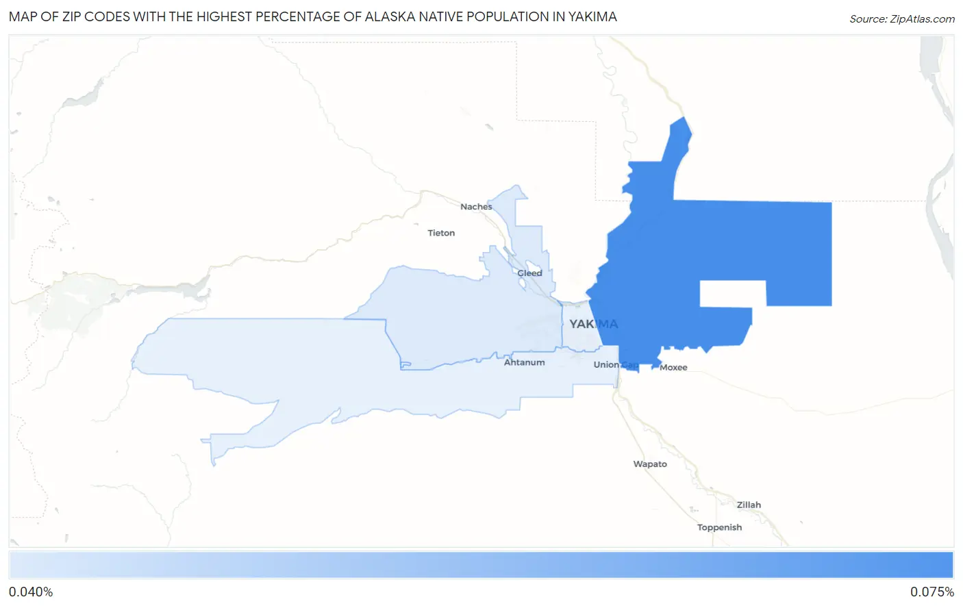 Zip Codes with the Highest Percentage of Alaska Native Population in Yakima Map