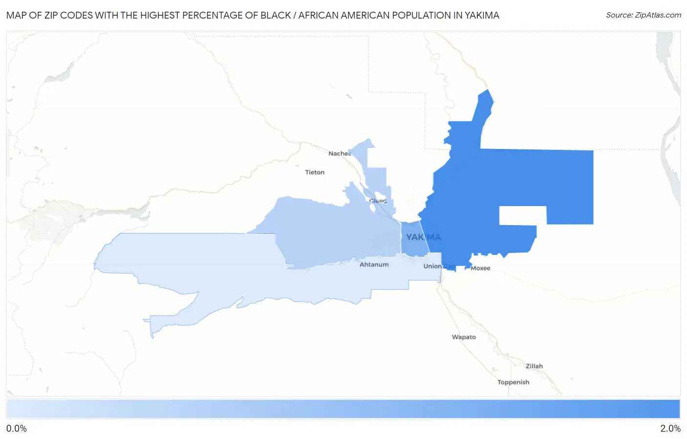 Zip Codes with the Highest Percentage of Black / African American Population in Yakima Map