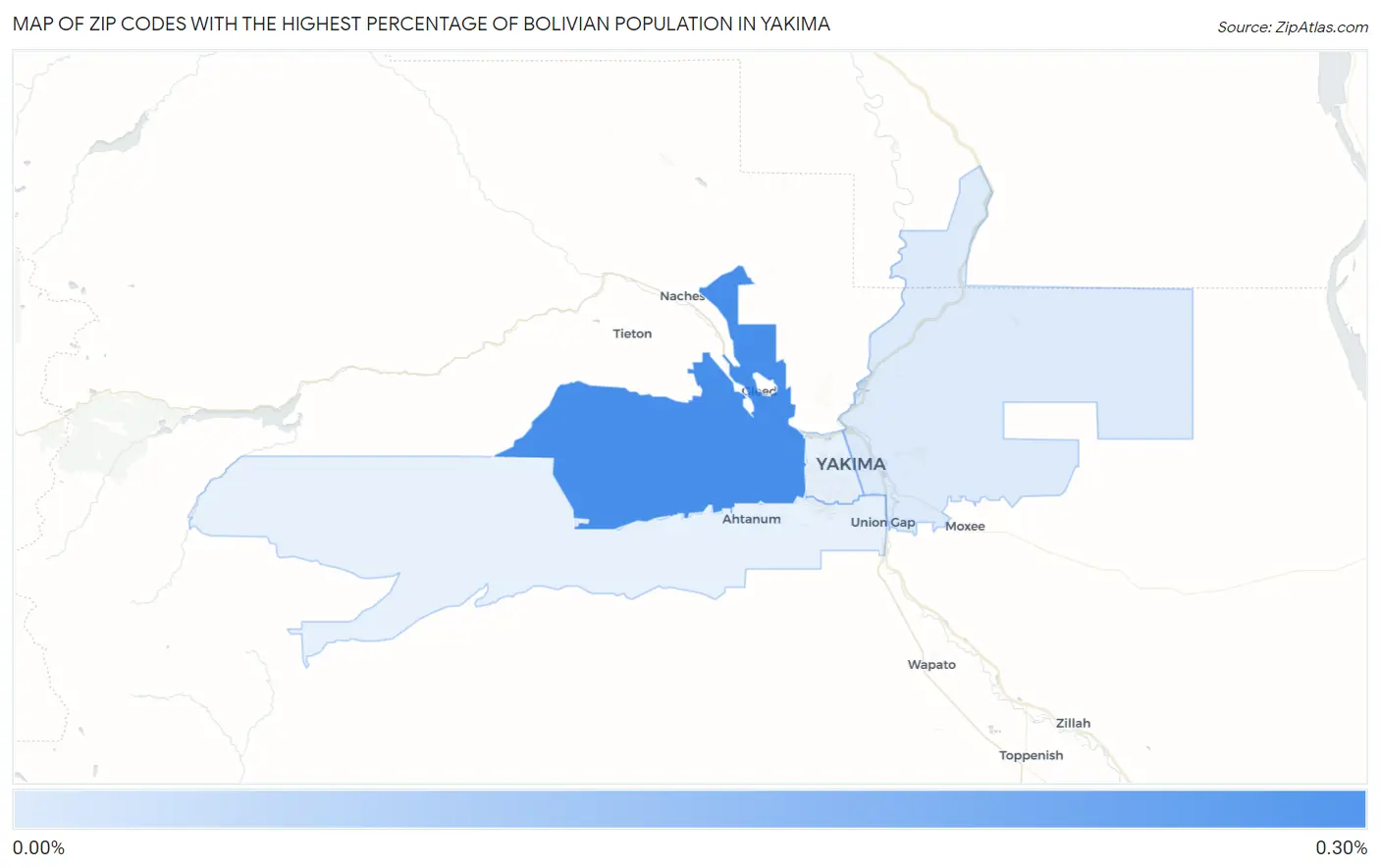 Zip Codes with the Highest Percentage of Bolivian Population in Yakima Map