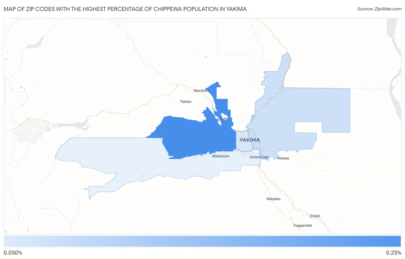 Zip Codes with the Highest Percentage of Chippewa Population in Yakima Map