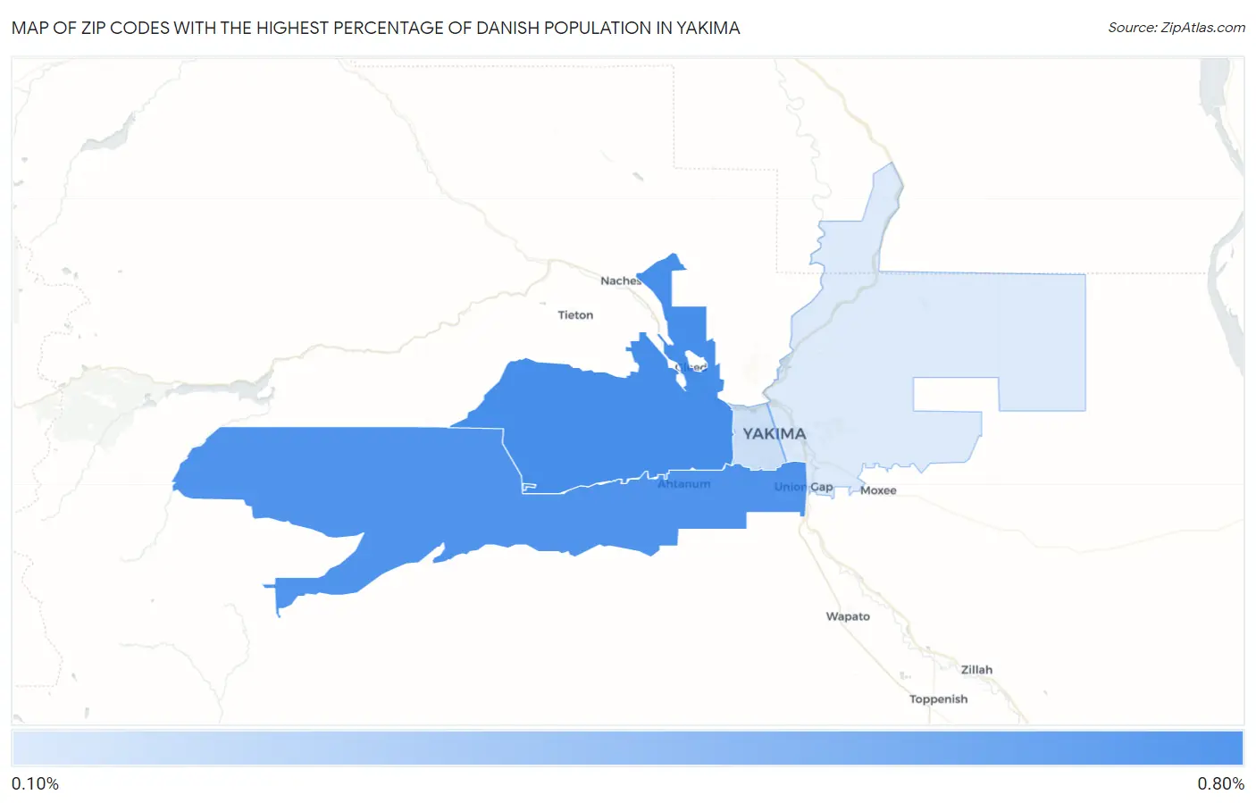 Zip Codes with the Highest Percentage of Danish Population in Yakima Map