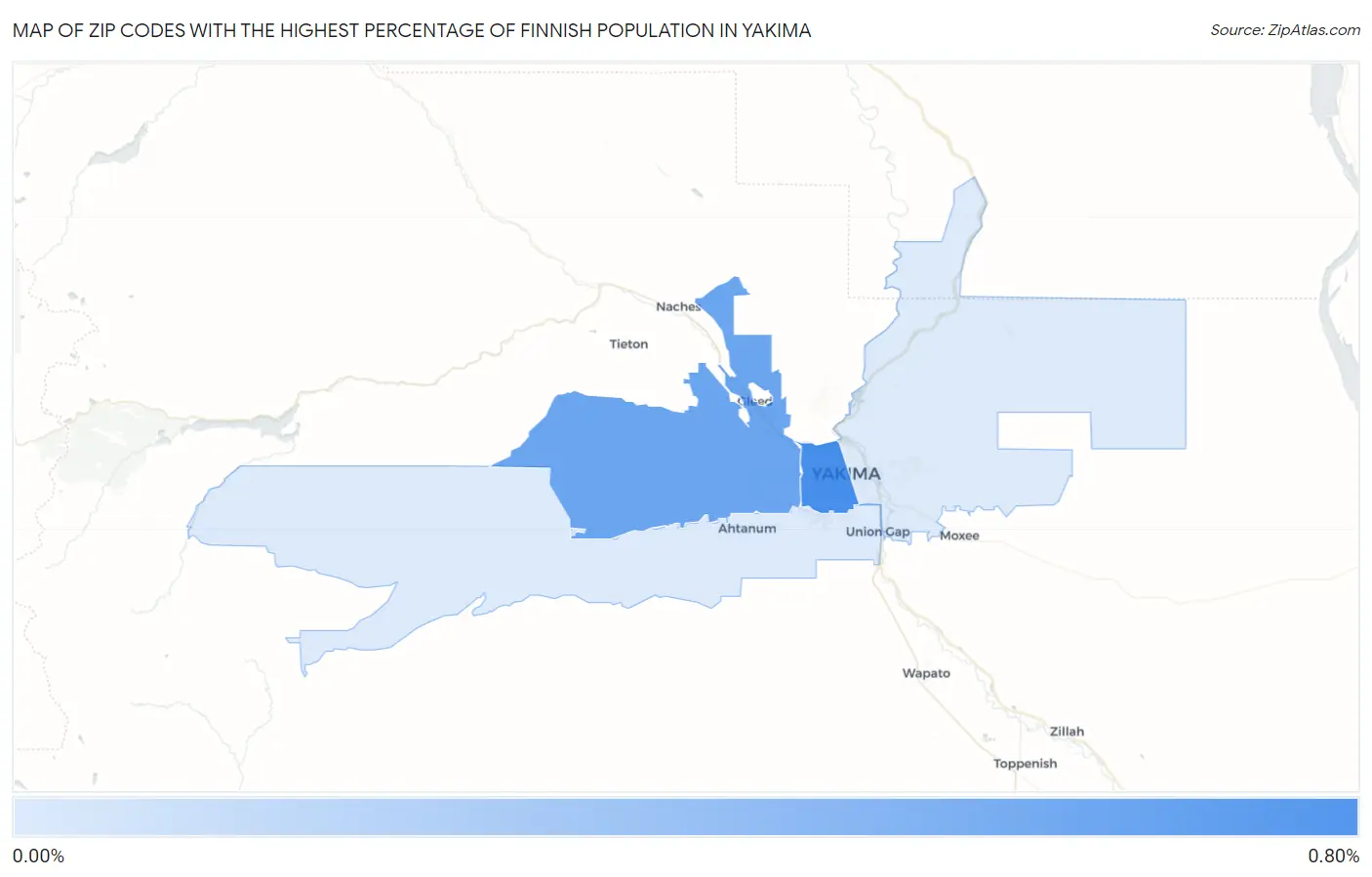 Zip Codes with the Highest Percentage of Finnish Population in Yakima Map