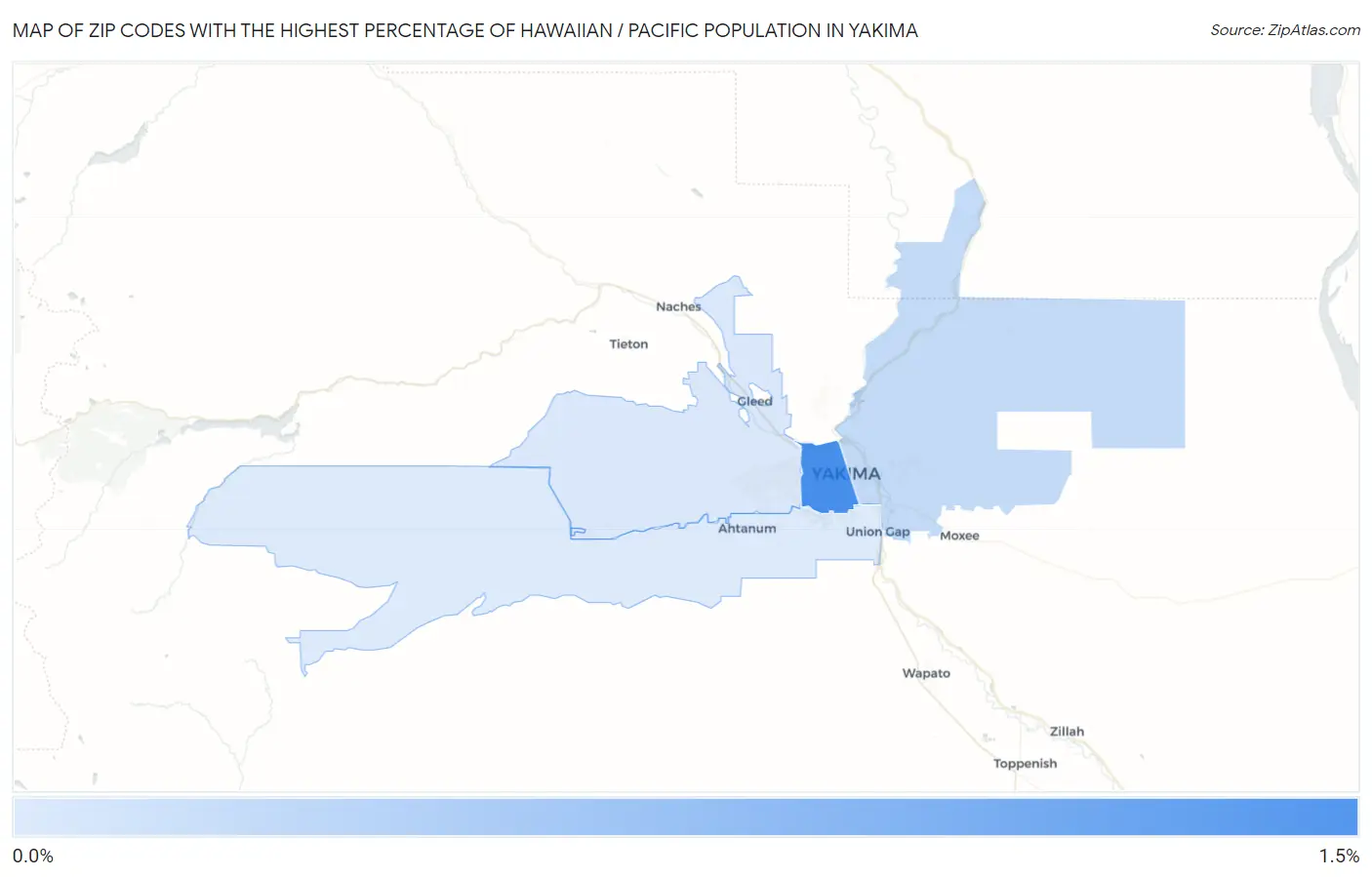 Zip Codes with the Highest Percentage of Hawaiian / Pacific Population in Yakima Map