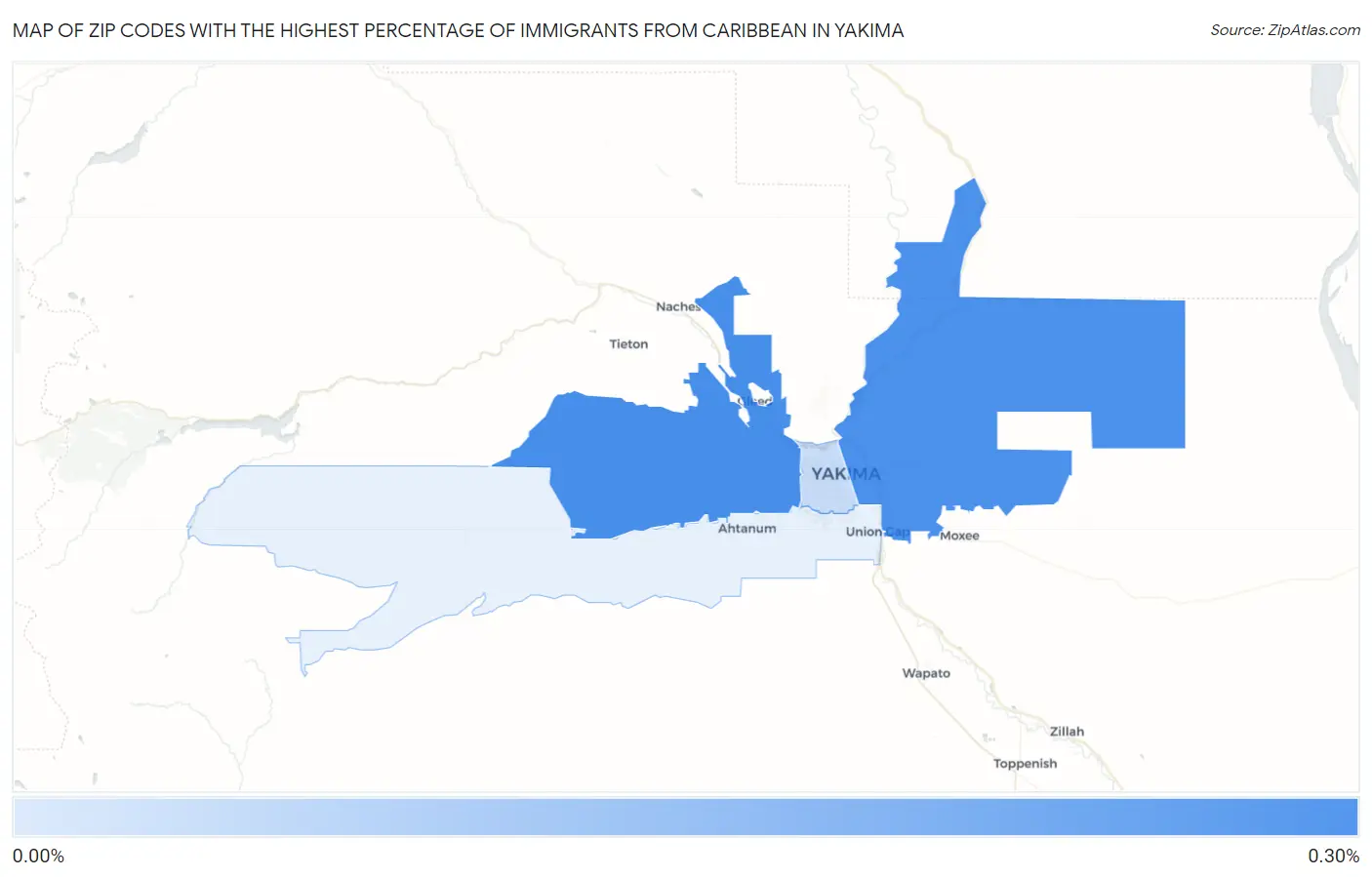 Zip Codes with the Highest Percentage of Immigrants from Caribbean in Yakima Map
