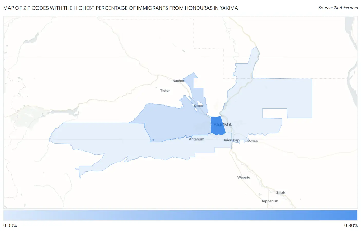 Zip Codes with the Highest Percentage of Immigrants from Honduras in Yakima Map
