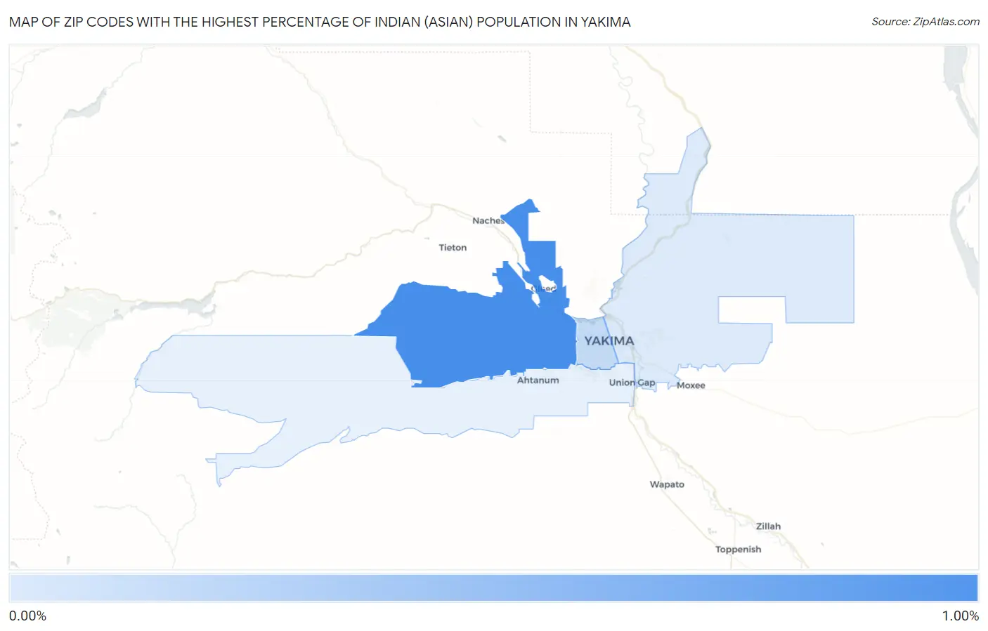 Zip Codes with the Highest Percentage of Indian (Asian) Population in Yakima Map