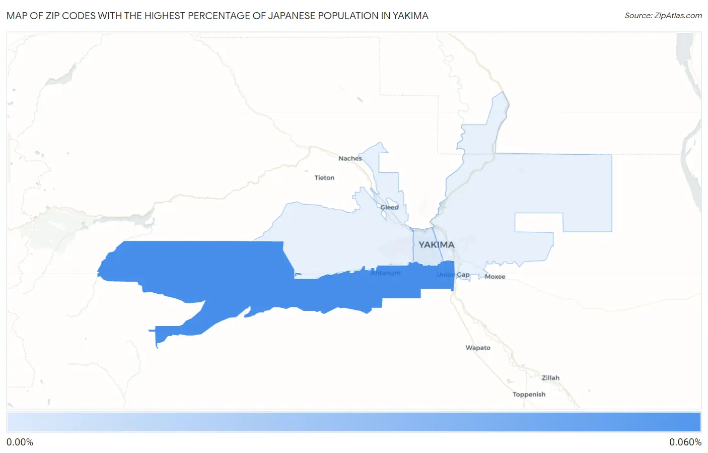 Zip Codes with the Highest Percentage of Japanese Population in Yakima Map