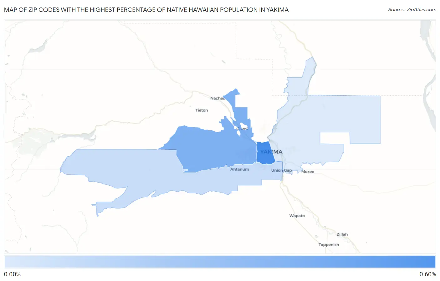 Zip Codes with the Highest Percentage of Native Hawaiian Population in Yakima Map