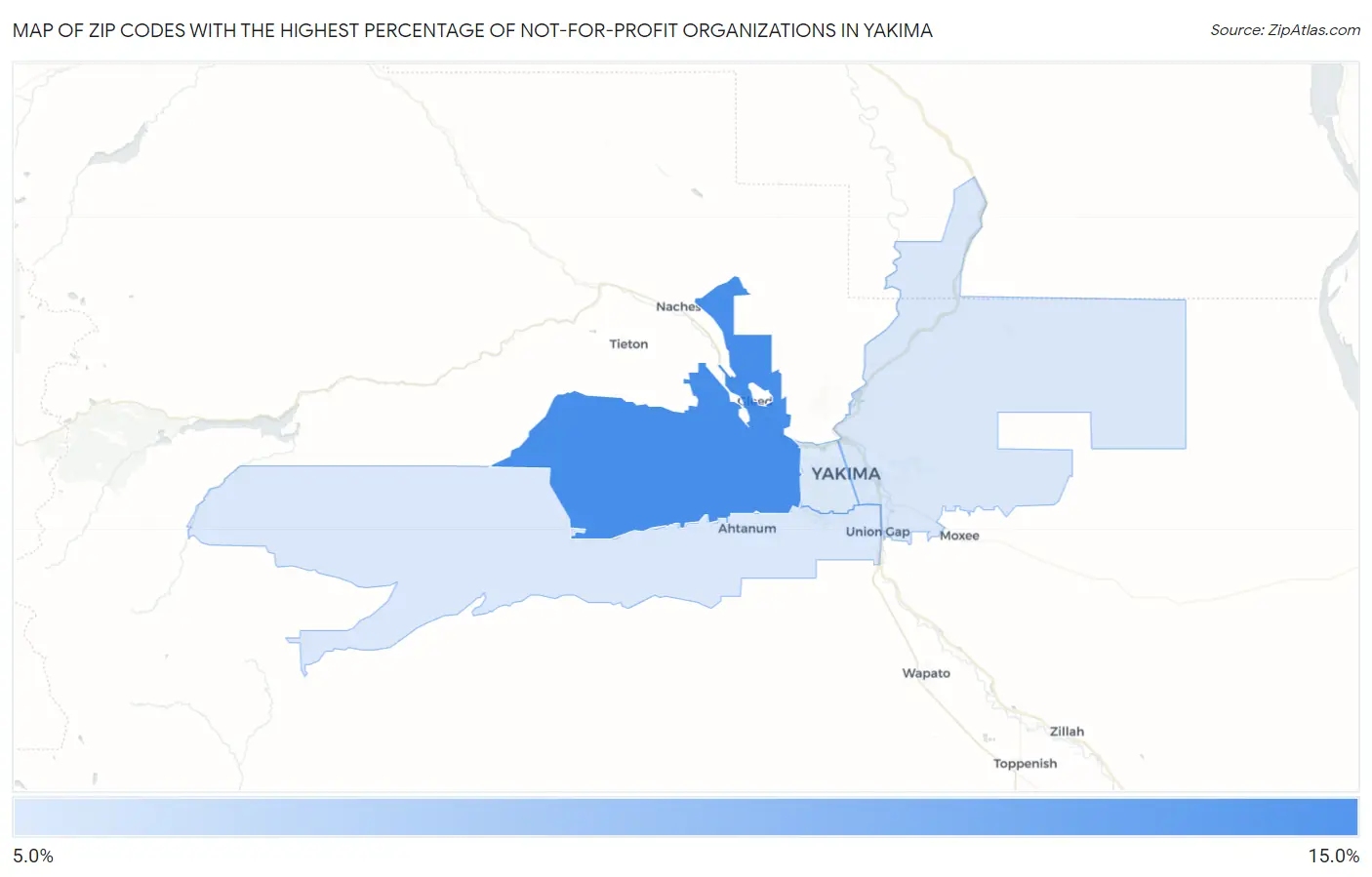 Zip Codes with the Highest Percentage of Not-for-profit Organizations in Yakima Map