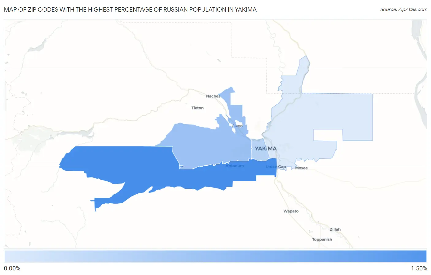Zip Codes with the Highest Percentage of Russian Population in Yakima Map