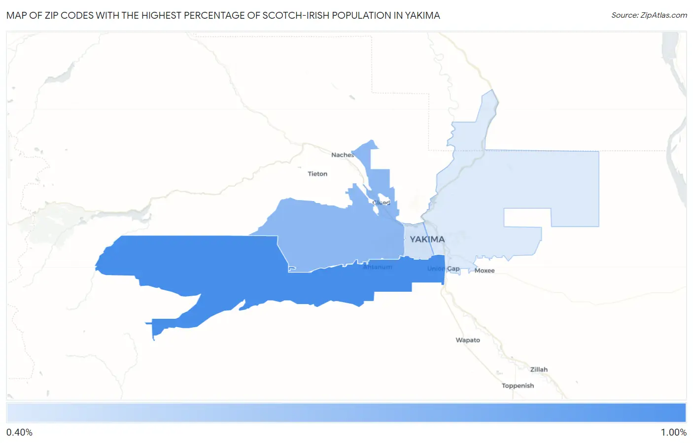 Zip Codes with the Highest Percentage of Scotch-Irish Population in Yakima Map