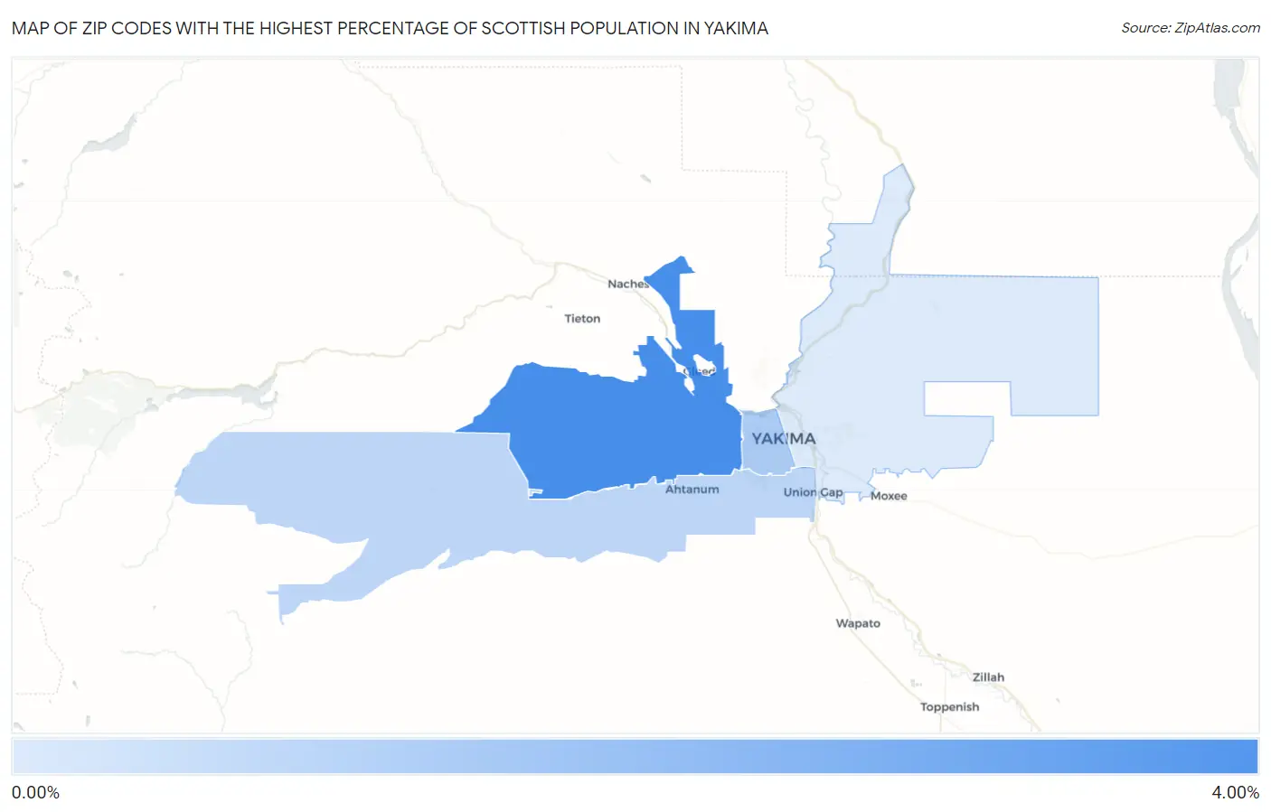 Zip Codes with the Highest Percentage of Scottish Population in Yakima Map