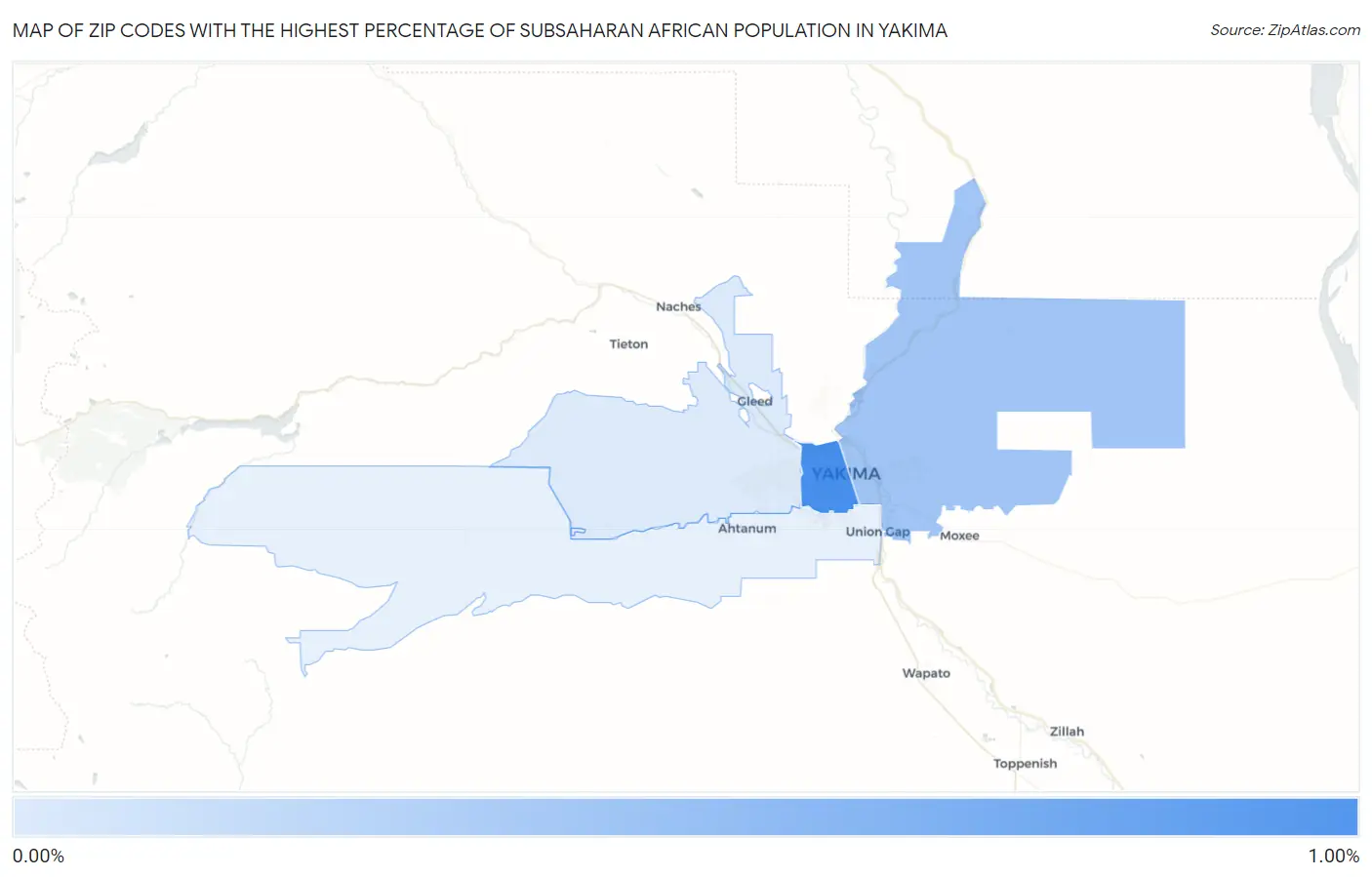 Zip Codes with the Highest Percentage of Subsaharan African Population in Yakima Map