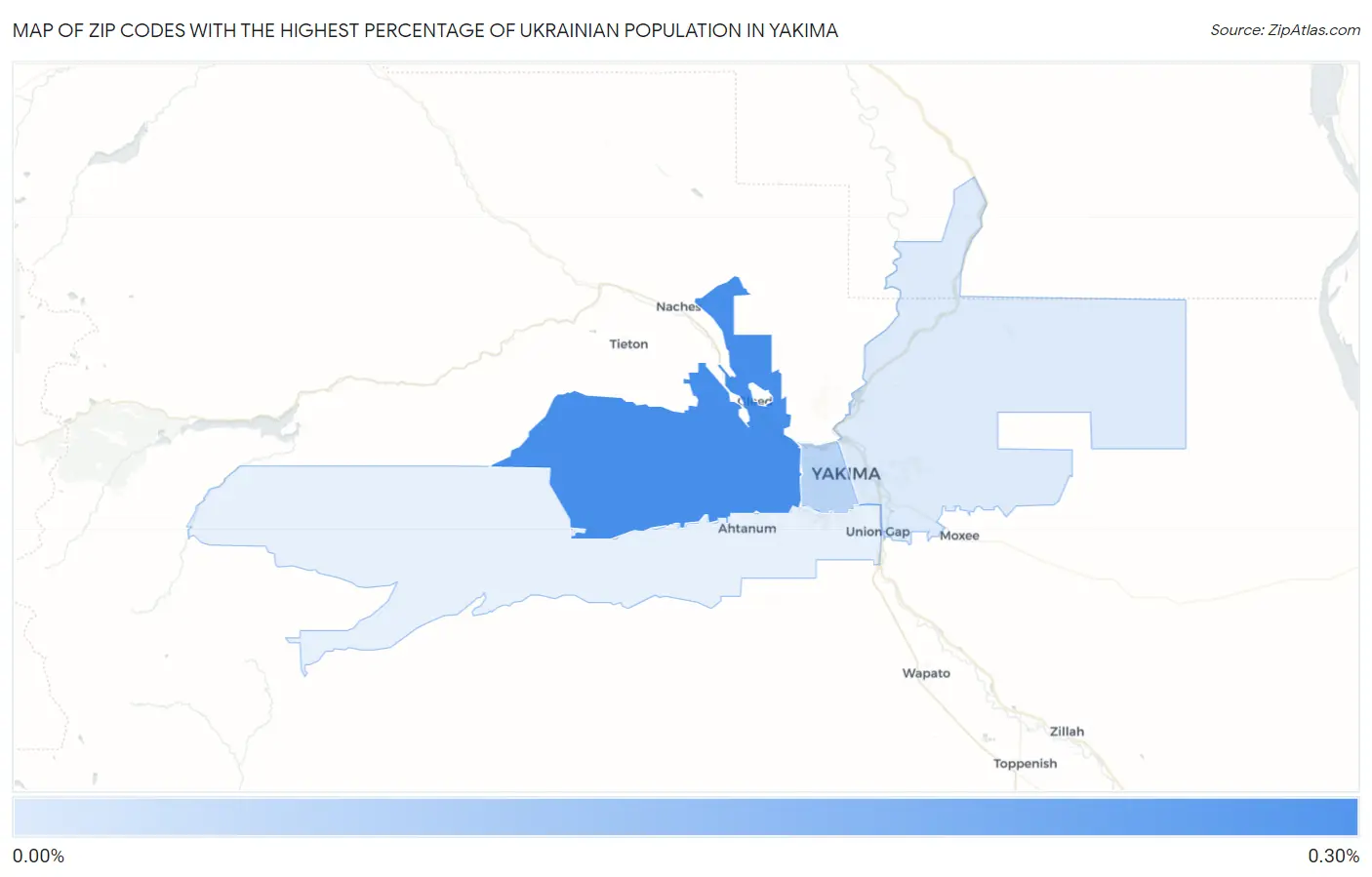 Zip Codes with the Highest Percentage of Ukrainian Population in Yakima Map