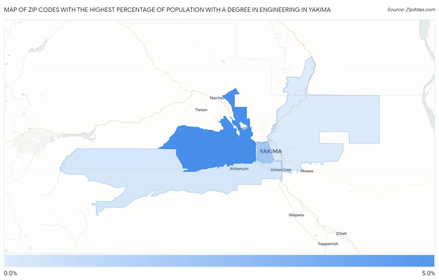 Zip Codes with the Highest Percentage of Population with a Degree in Engineering in Yakima Map