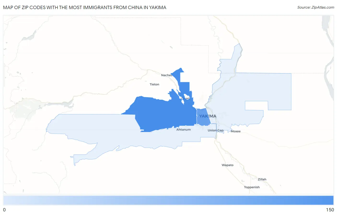 Zip Codes with the Most Immigrants from China in Yakima Map