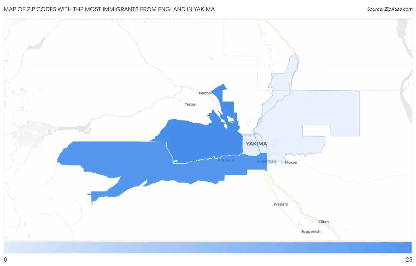 Zip Codes with the Most Immigrants from England in Yakima Map