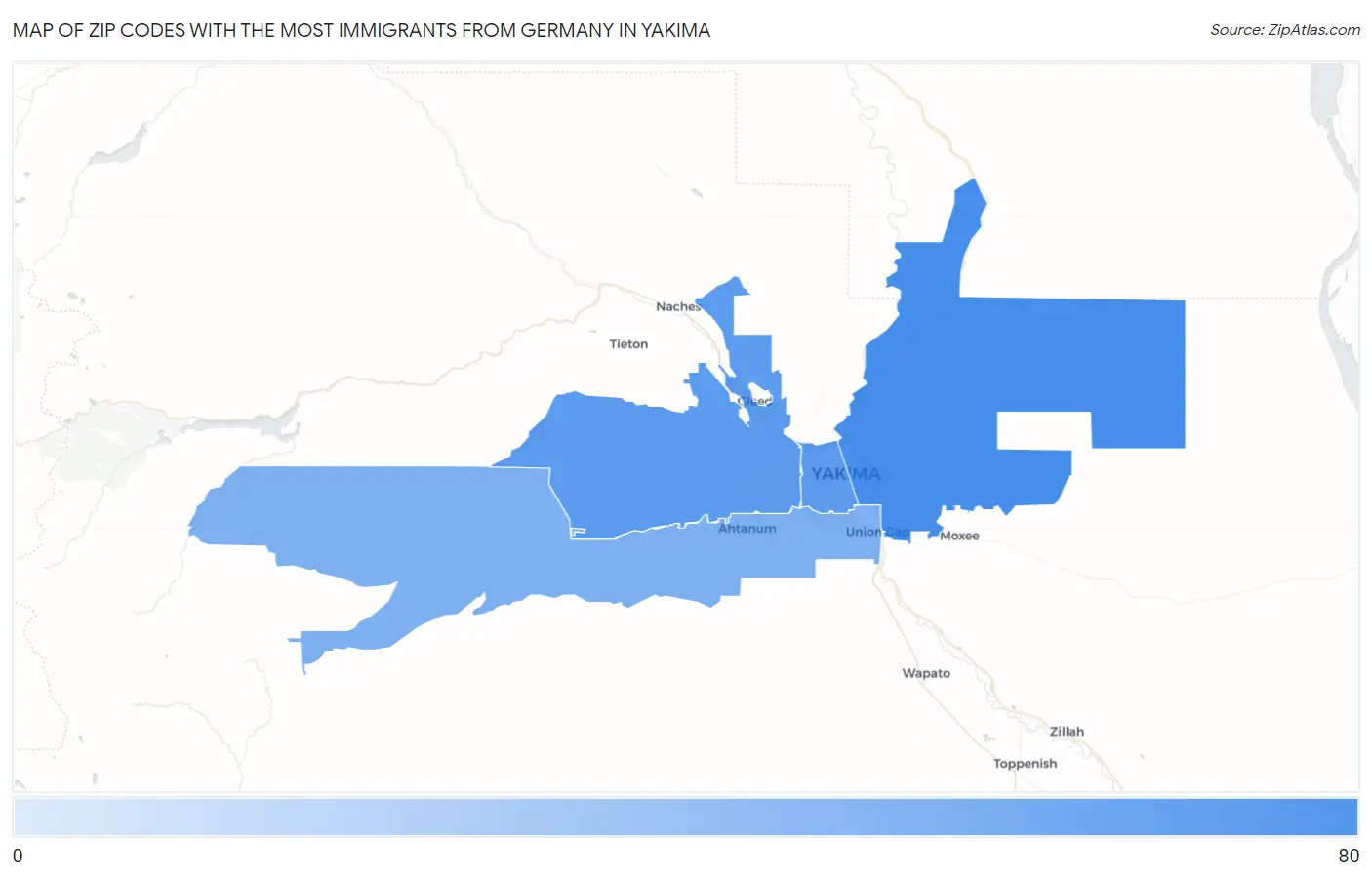 Zip Codes with the Most Immigrants from Germany in Yakima Map
