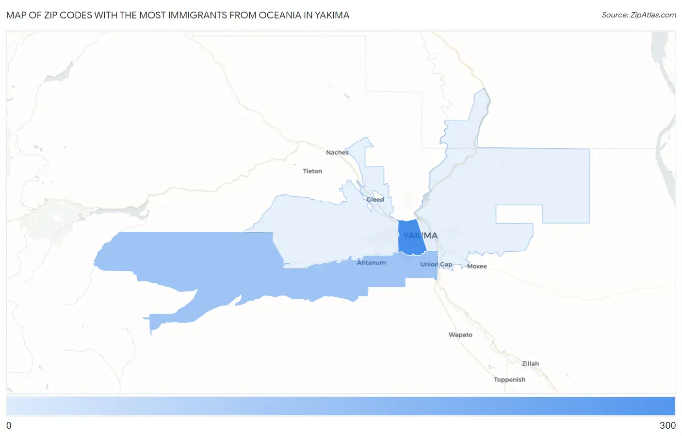 Zip Codes with the Most Immigrants from Oceania in Yakima Map